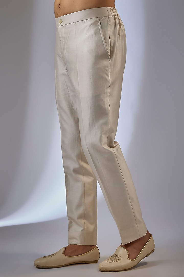 Ivory Raw Silk Sequins Embellished Groom Sherwani Set by SALIL BHATIA at Pernia's Pop Up Shop