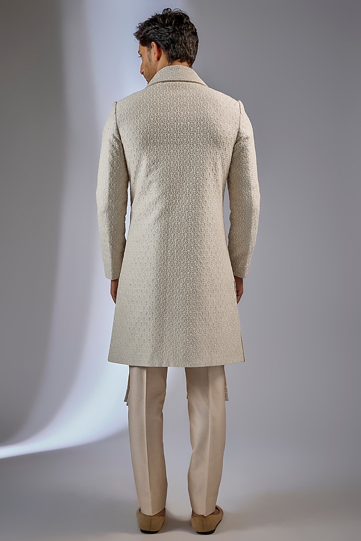 Ivory Silk Chanderi Sequins Embellished Groom Sherwani Set by SALIL BHATIA at Pernia's Pop Up Shop