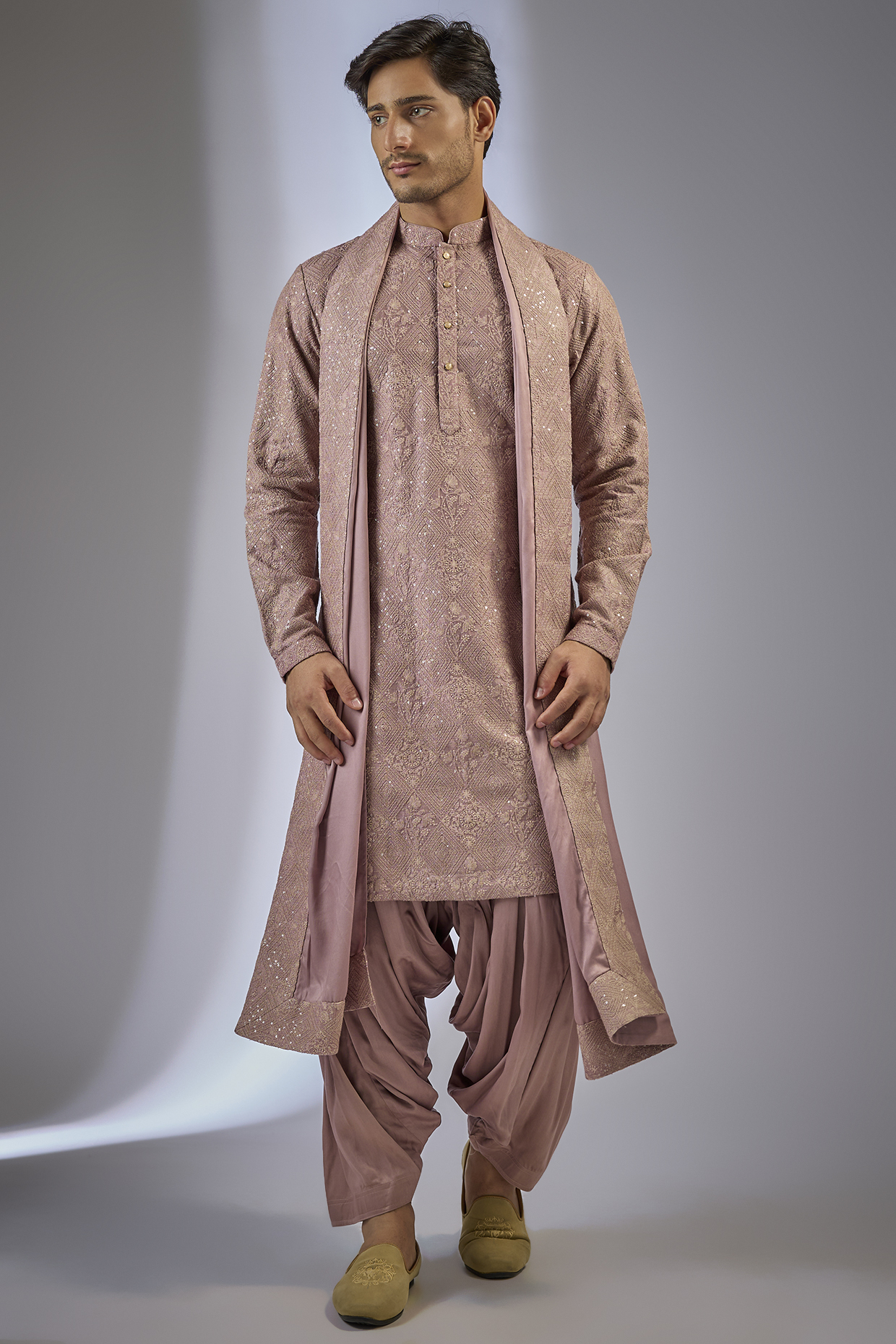 Red Dola Silk Sequins Embellished Kurta Set by SALIL BHATIA
