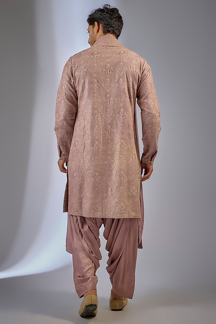 Red Dola Silk Sequins Embellished Kurta Set by SALIL BHATIA at Pernia's Pop Up Shop