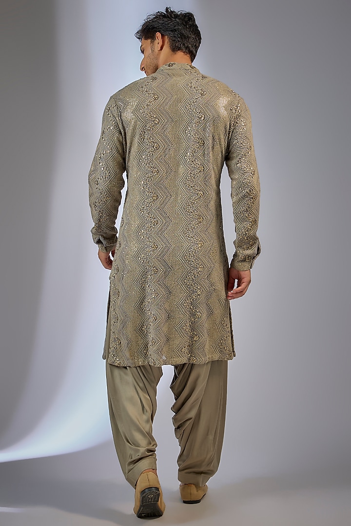 Taupe Georgette Sequins Embellished Kurta Set by SALIL BHATIA at Pernia's Pop Up Shop