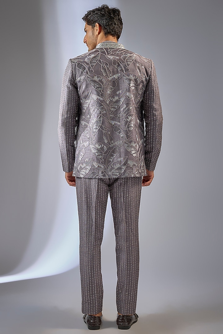 Charcoal Dola Silk Thread Embellished Wedding Indowestern Set by SALIL BHATIA at Pernia's Pop Up Shop
