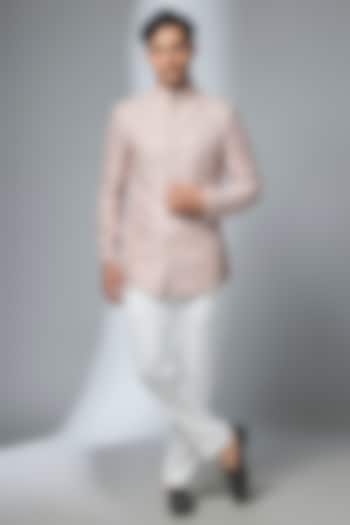 Dusty Pink Silk Chanderi Zari Embellished Wedding Bandhgala by SALIL BHATIA at Pernia's Pop Up Shop