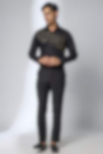 Black Premium Giza Cotton Cutdana Embroidered Party Wear Shirt by SALIL BHATIA at Pernia's Pop Up Shop