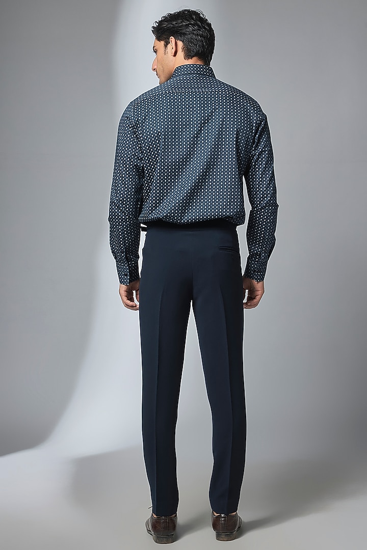 Blue Premium Giza Cotton Geometric Printed Party Wear Shirt by SALIL BHATIA at Pernia's Pop Up Shop