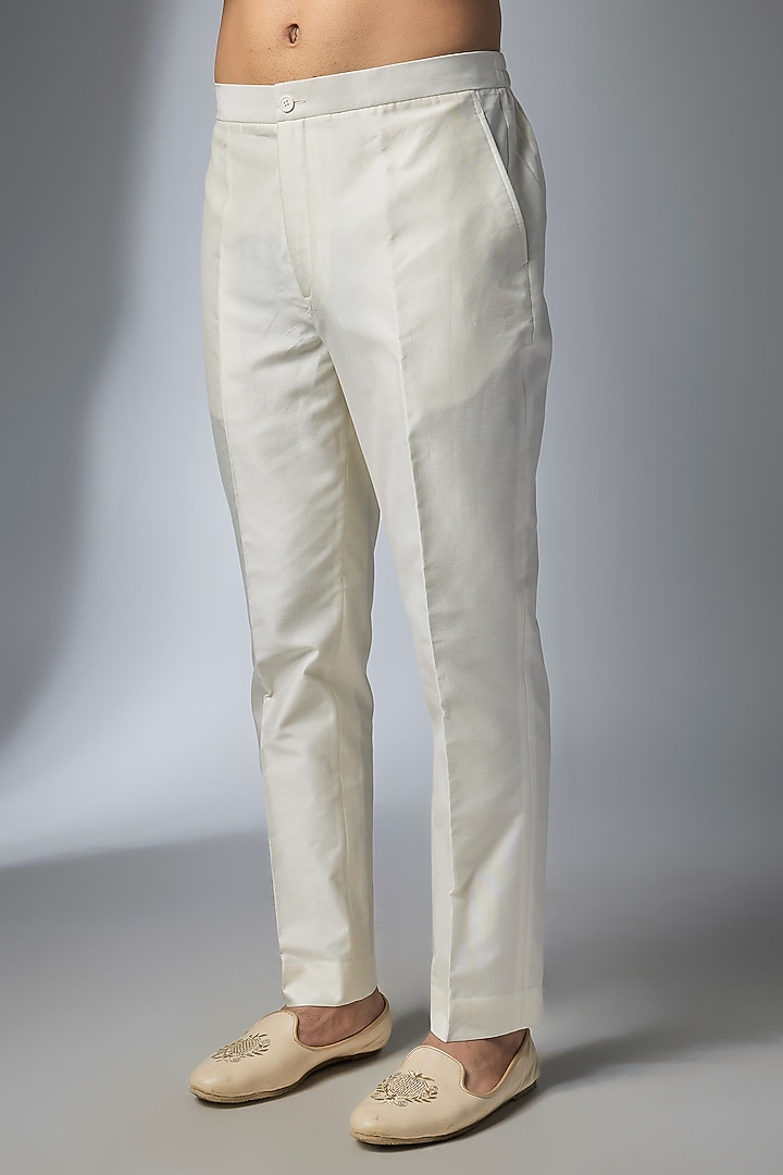 Ivory Silk Chanderi Hand Embroidered Groom Indowestern Set by SALIL BHATIA at Pernia's Pop Up Shop