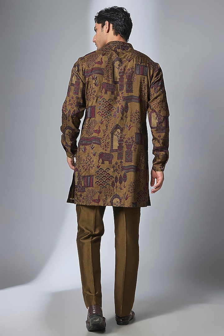 Rust-Gold Silk Dola Thread Embellished Kurta Set by SALIL BHATIA at Pernia's Pop Up Shop
