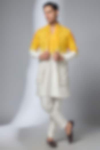 Yellow Ombre Georgette Sequin Embellished Long Jacket Set by SALIL BHATIA at Pernia's Pop Up Shop