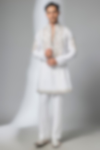 Ivory Japanese Fabric Mirror Embroidered Kurta Set by SALIL BHATIA at Pernia's Pop Up Shop