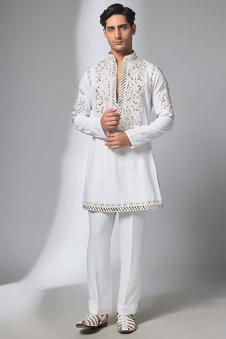 Ivory Japanese Fabric Mirror Embroidered Kurta Set by SALIL BHATIA at Pernia's Pop Up Shop