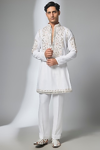 Ivory Japanese Fabric Mirror Embroidered Kurta Set by SALIL BHATIA