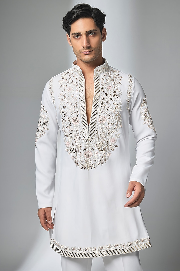 Ivory Japanese Fabric Mirror Embroidered Kurta Set by SALIL BHATIA at Pernia's Pop Up Shop