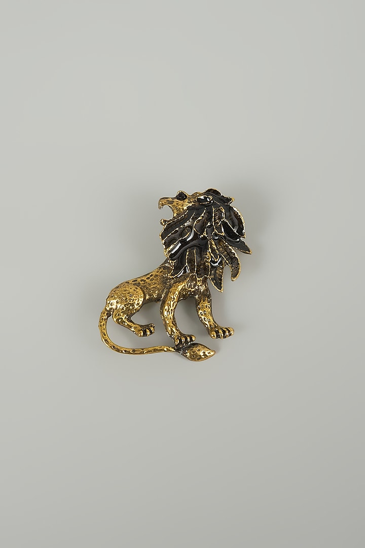 Gold Finish Lion Embellished Brooch by SALIL BHATIA at Pernia's Pop Up Shop