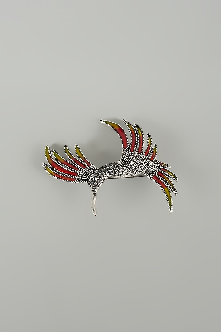 Silver Finish Kingfisher Embellished Brooch by SALIL BHATIA at Pernia's Pop Up Shop