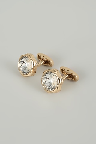 Gold Finish Crystal Cufflinks (Set Of 2) by SALIL BHATIA