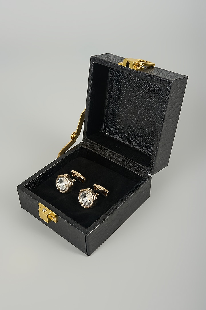 Gold Finish Crystal Cufflinks (Set Of 2) by SALIL BHATIA at Pernia's Pop Up Shop