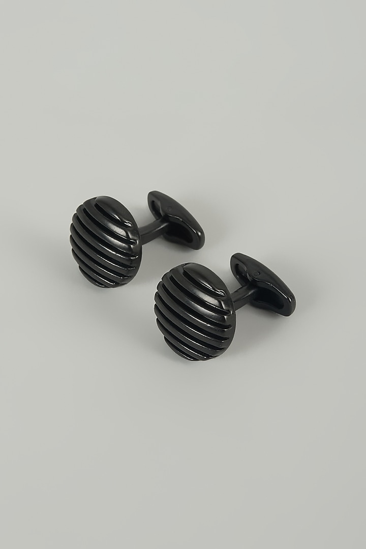 Black Finish Metal Horizon Cufflinks (Set Of 2) by SALIL BHATIA at Pernia's Pop Up Shop