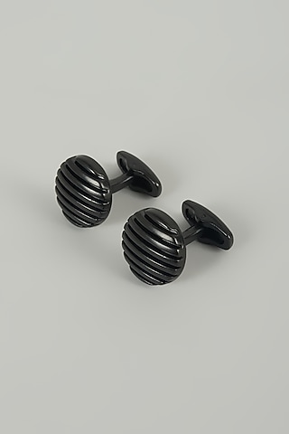 Black Finish Metal Horizon Cufflinks (Set Of 2) by SALIL BHATIA