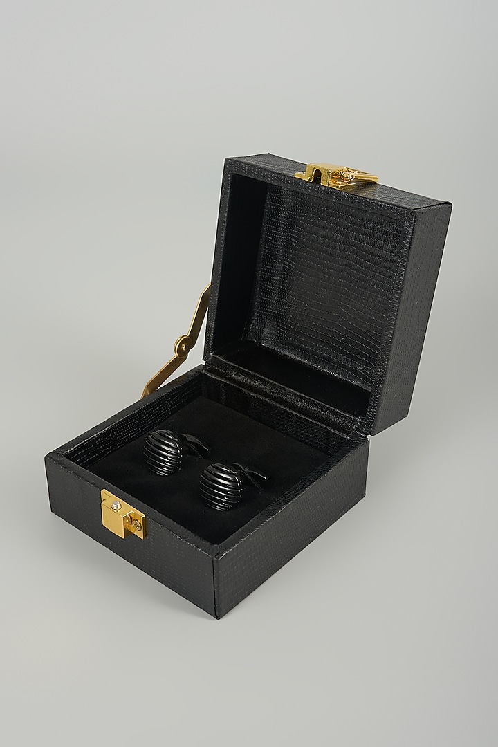 Black Finish Metal Horizon Cufflinks (Set Of 2) by SALIL BHATIA at Pernia's Pop Up Shop