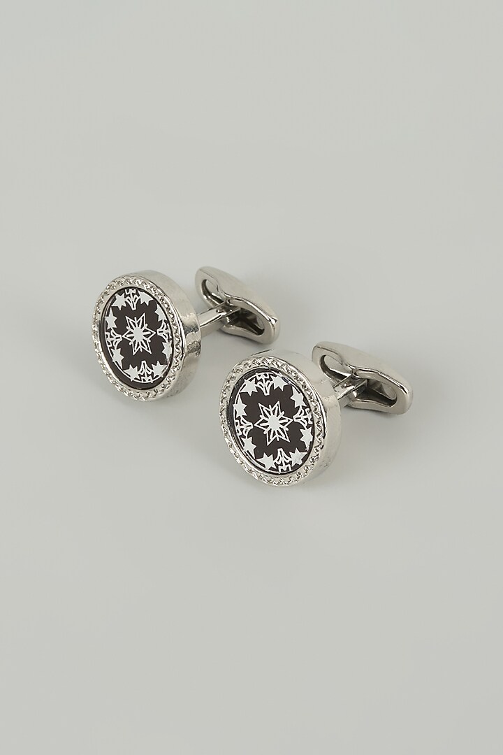 Silver Finish Metal Starburst Cufflinks (Set Of 2) by SALIL BHATIA at Pernia's Pop Up Shop