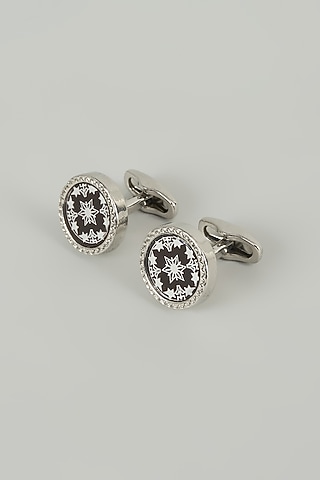 Silver Finish Metal Starburst Cufflinks (Set Of 2) by SALIL BHATIA