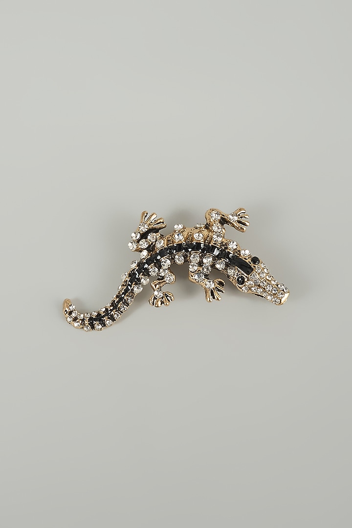 Silver Finish Embellished Crocodile Brooch by SALIL BHATIA at Pernia's Pop Up Shop