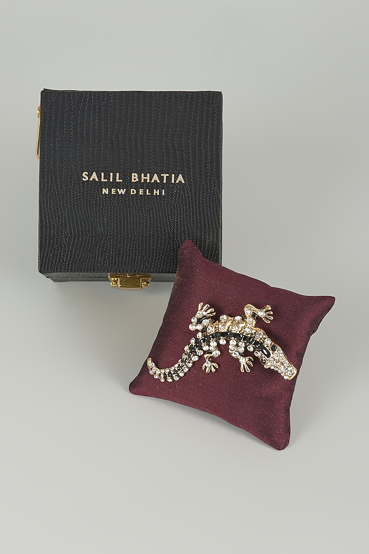 Silver Finish Embellished Crocodile Brooch by SALIL BHATIA at Pernia's Pop Up Shop