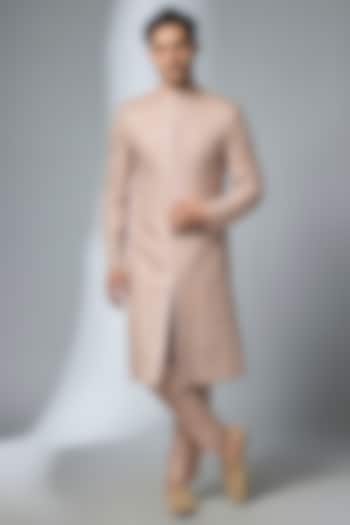 Dusty Pink Dola Silk Threadwork Groom Sherwani Set by SALIL BHATIA at Pernia's Pop Up Shop