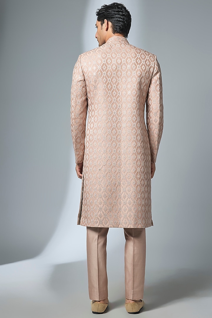 Dusty Pink Dola Silk Threadwork Groom Sherwani Set by SALIL BHATIA at Pernia's Pop Up Shop