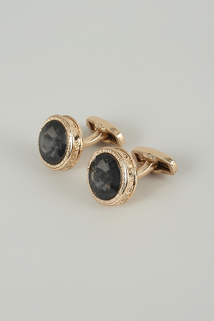 Gold Finish Crystal Cufflinks (Set Of 2) by SALIL BHATIA at Pernia's Pop Up Shop
