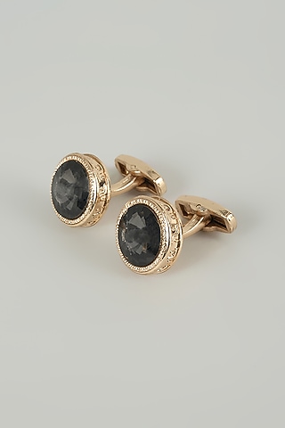 Gold Finish Crystal Cufflinks (Set Of 2) by SALIL BHATIA