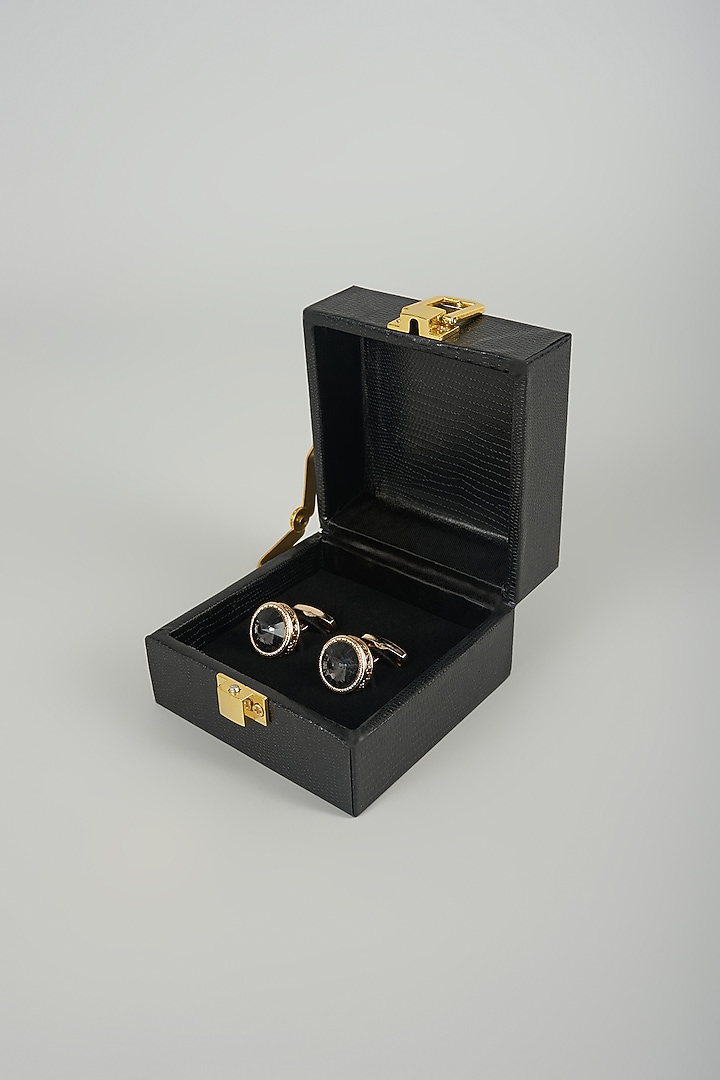 Gold Finish Crystal Cufflinks (Set Of 2) by SALIL BHATIA at Pernia's Pop Up Shop