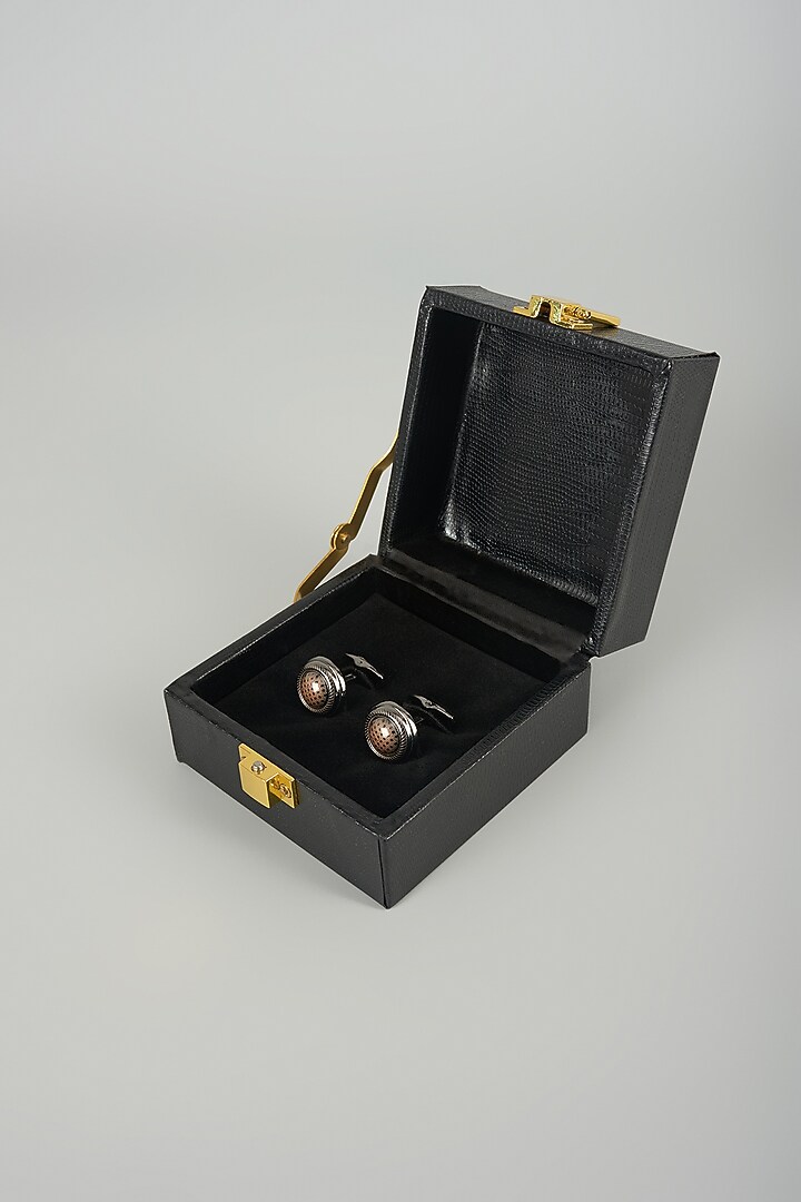 Gunmetal Finish Metal Ladybird Cufflinks (Set Of 2) by SALIL BHATIA at Pernia's Pop Up Shop