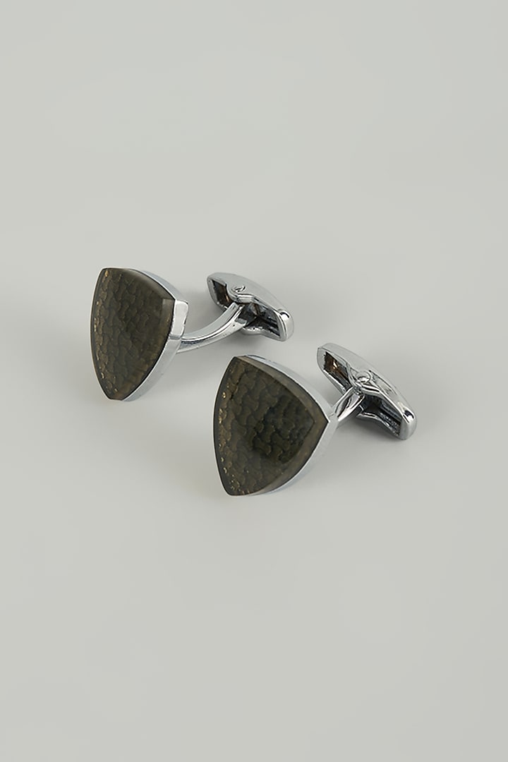 Silver Finish Metal Crest Cufflinks (Set Of 2) by SALIL BHATIA at Pernia's Pop Up Shop