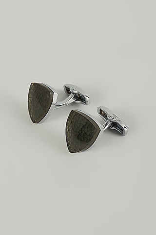Silver Finish Metal Crest Cufflinks (Set Of 2) by SALIL BHATIA