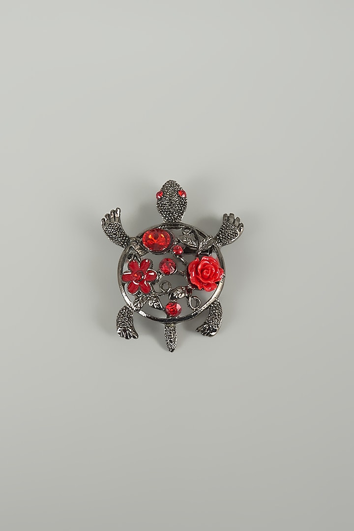 Gunmetal Finish Turtle Embellished Brooch by SALIL BHATIA at Pernia's Pop Up Shop