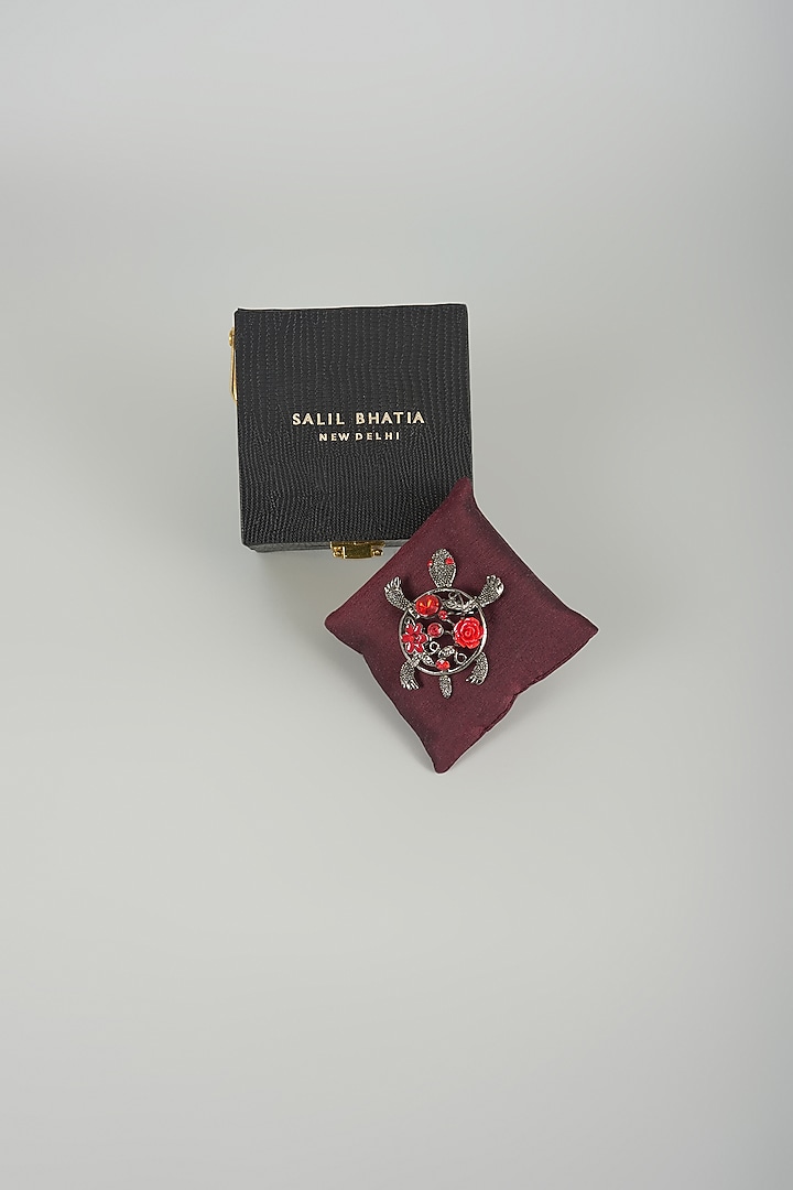 Gunmetal Finish Turtle Embellished Brooch by SALIL BHATIA at Pernia's Pop Up Shop