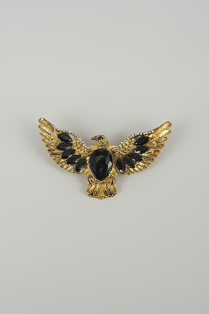 Gold Finish Eagle Embellished Brooch by SALIL BHATIA at Pernia's Pop Up Shop
