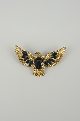 Gold Finish Eagle Embellished Brooch by SALIL BHATIA