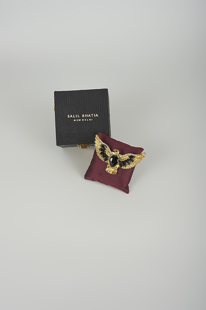 Gold Finish Eagle Embellished Brooch by SALIL BHATIA at Pernia's Pop Up Shop