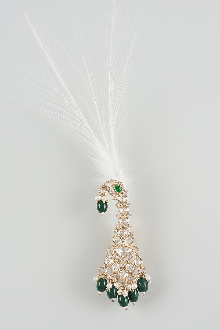 Gold Finish Kundan Polki & Emerald Feather Kalangi by SALIL BHATIA at Pernia's Pop Up Shop