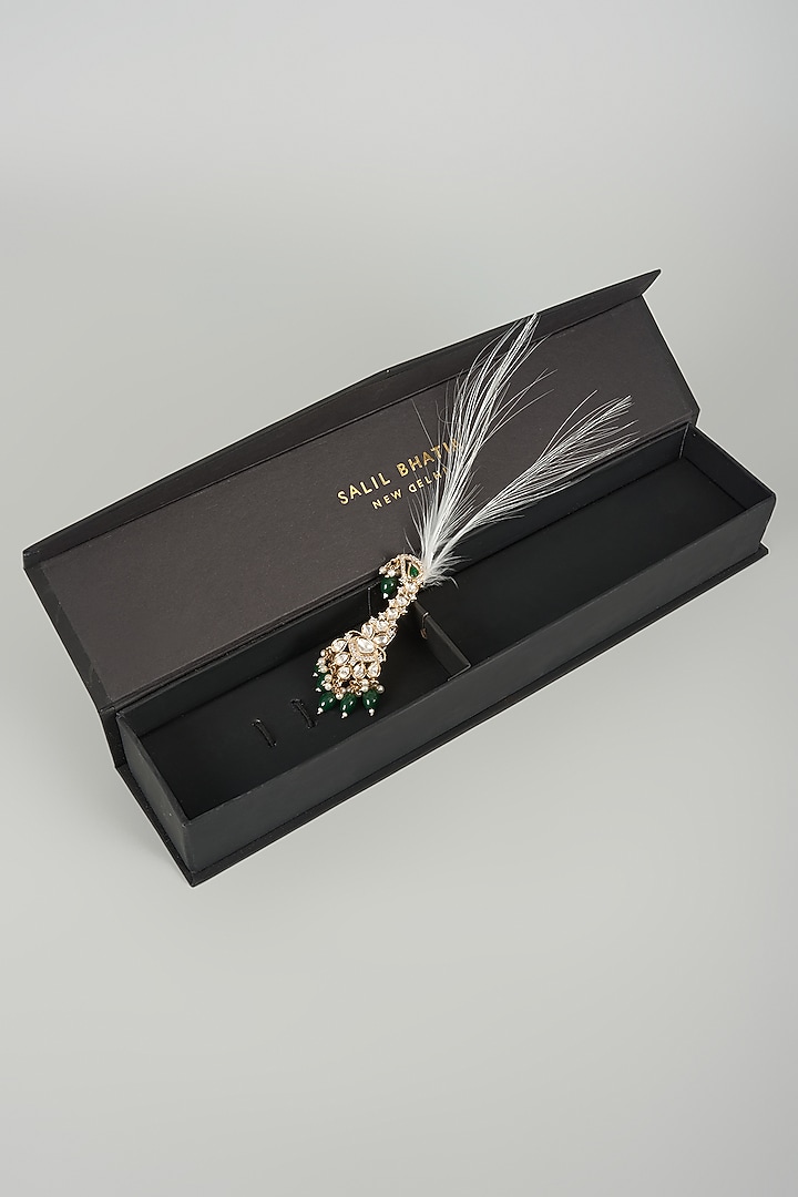 Gold Finish Kundan Polki & Emerald Feather Kalangi by SALIL BHATIA at Pernia's Pop Up Shop