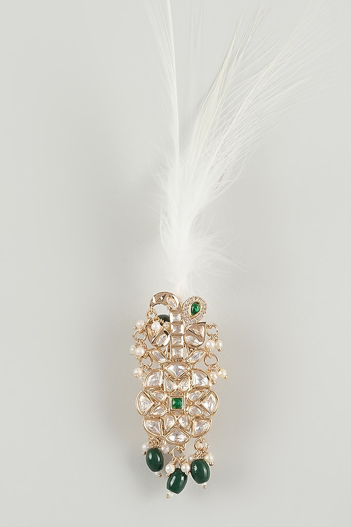Gold Finish Kundan Polki & Emerald Feather Kalangi by SALIL BHATIA at Pernia's Pop Up Shop