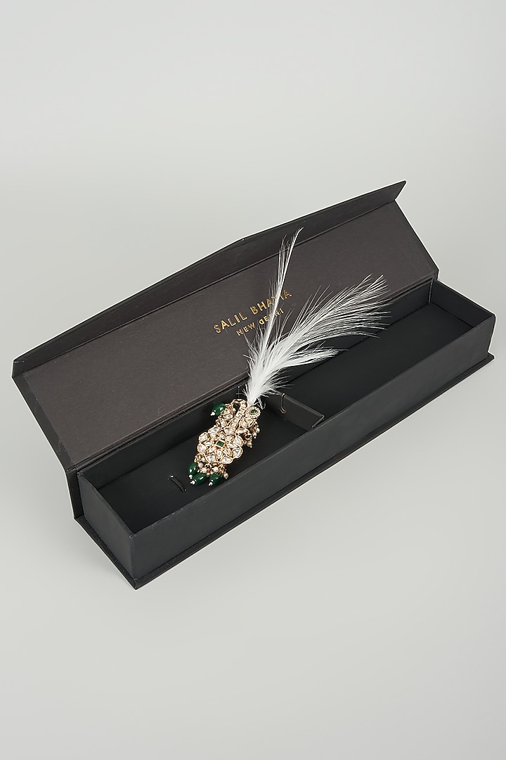 Gold Finish Kundan Polki & Emerald Feather Kalangi by SALIL BHATIA at Pernia's Pop Up Shop