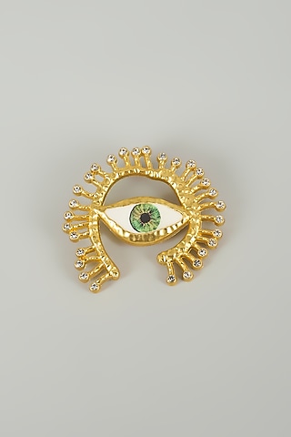 Gold Finish Embellished Eternal Gaze Brooch by SALIL BHATIA