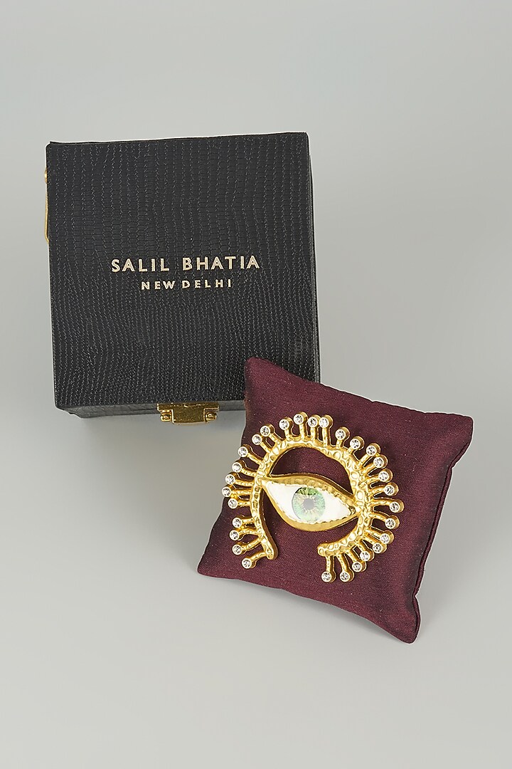 Gold Finish Embellished Eternal Gaze Brooch by SALIL BHATIA at Pernia's Pop Up Shop