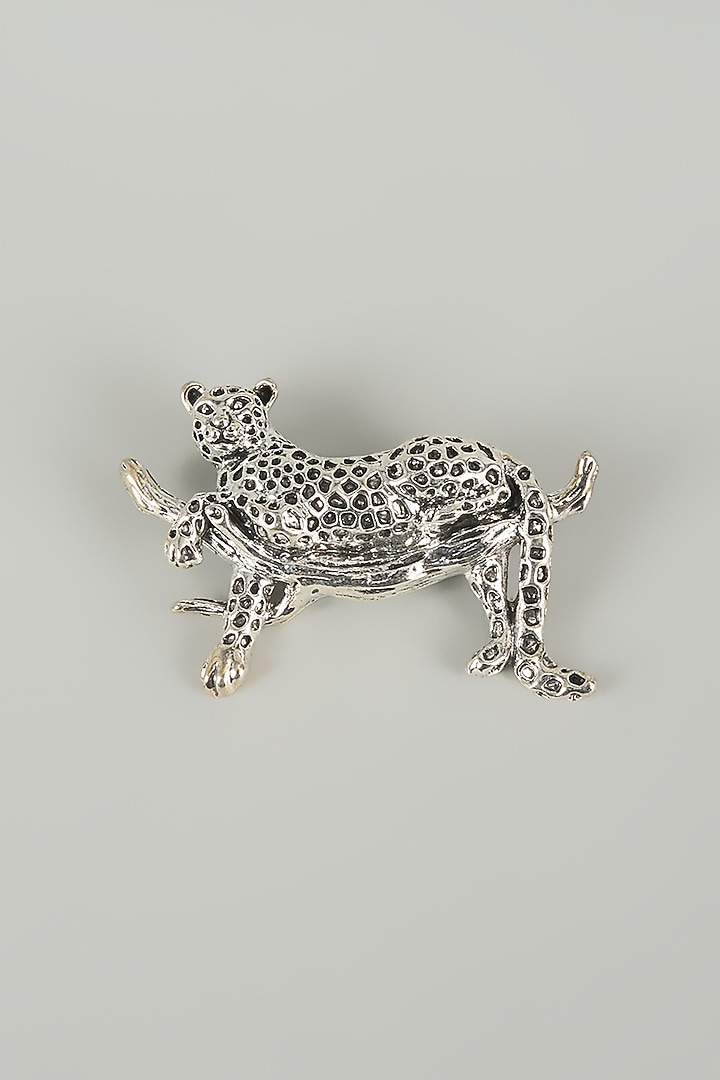 Silver Finish Embellished Tree Leopard Brooch by SALIL BHATIA at Pernia's Pop Up Shop
