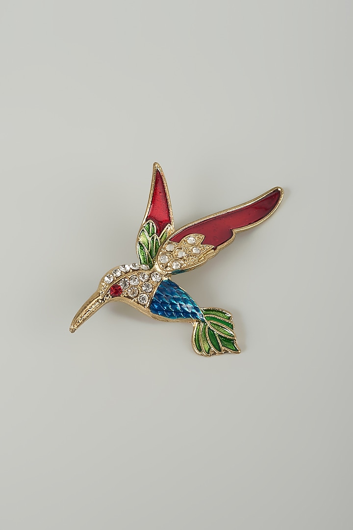 Gold Finish Embellished Hummingbird Brooch by SALIL BHATIA at Pernia's Pop Up Shop