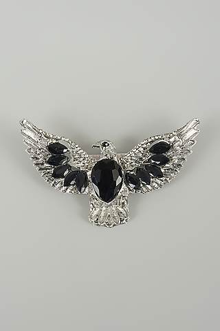 Silver Finish Embellished Eagle Brooch by SALIL BHATIA