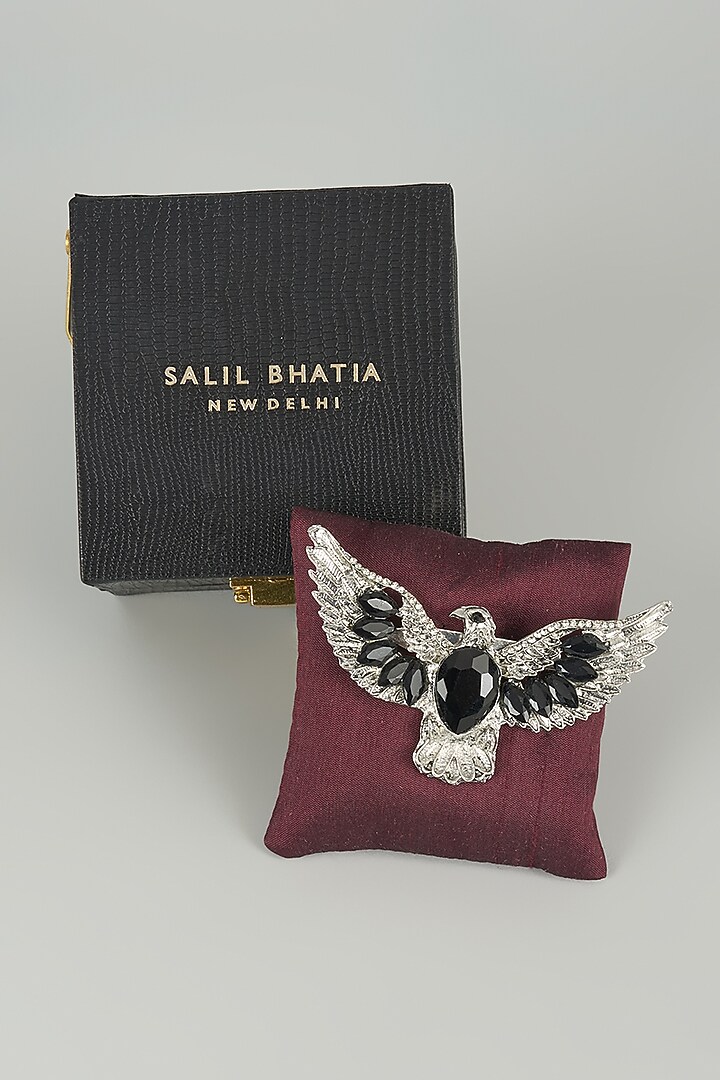 Silver Finish Embellished Eagle Brooch by SALIL BHATIA at Pernia's Pop Up Shop